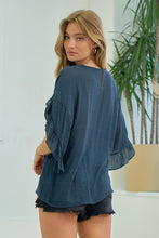 Load image into Gallery viewer, Ruffle Sleeve Blouse in Navy Blue
