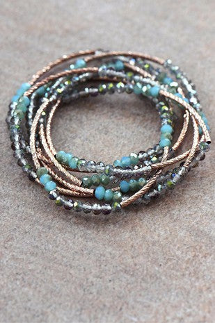 Gold, Blue and Turquoise Metal Wrap Bracelet