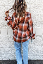 Load image into Gallery viewer, Turn Down Collar Plaid Shirt in Orange, Brown and White
