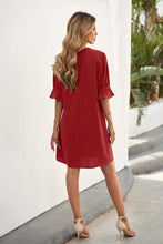 Load image into Gallery viewer, Shift Dress with Ruffled Sleeves in Red
