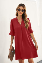 Load image into Gallery viewer, Shift Dress with Ruffled Sleeves in Red
