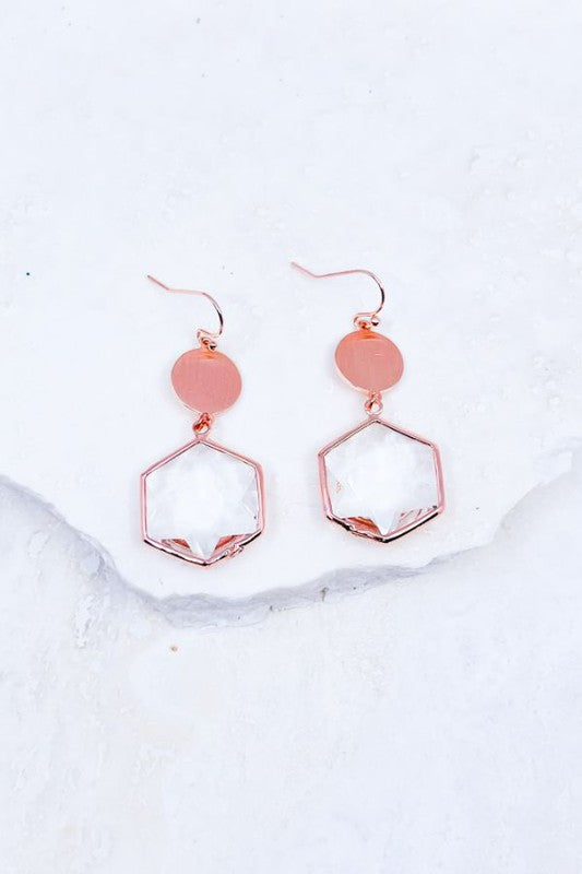 Faceted Hexagon Stone Drop Earrings