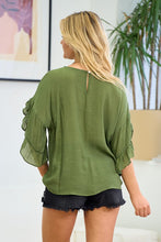 Load image into Gallery viewer, Ruffle Sleeve Blouse in Olive Green
