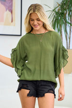 Load image into Gallery viewer, Ruffle Sleeve Blouse in Olive Green
