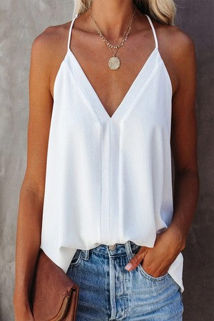 Solid White V Neck Tank Top