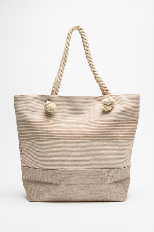 Jet Setter Stripe Tote In Taupe