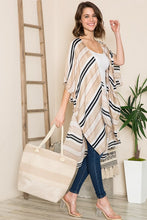 Load image into Gallery viewer, The Islander Kimono In Tan, Ivory and Black Striped
