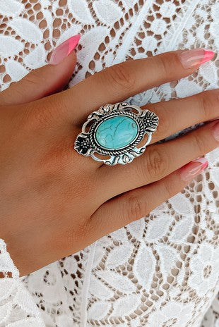 Adjustable Marbled Turquoise Stone Ring