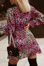 Load image into Gallery viewer, Rose Deep V-Neck Cinched Waist Leopard Dress
