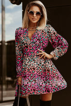 Load image into Gallery viewer, Rose Deep V-Neck Cinched Waist Leopard Dress
