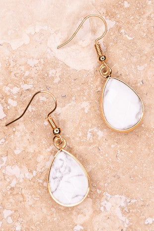 White Marble Teardrop Earrings