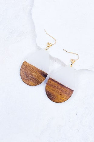 Wood Teardrop Earrings in Combo Color of White and Brown