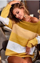 Load image into Gallery viewer, Yellow and White Color Block Striped Sweater
