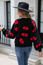 Load image into Gallery viewer, Printed Round Neck Long Sleeve Fuzzy Sweater
